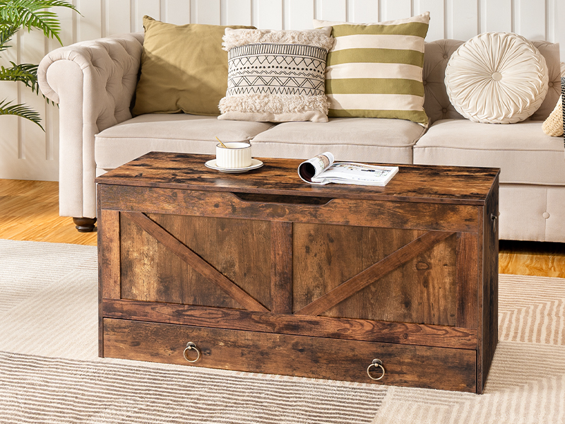 Coffre de rangement, 39.3" Coffre jouet avec tiroir, Banc de rangement en bois, Supports de banc d