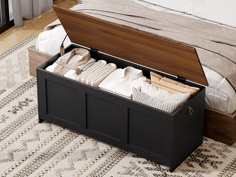 Черный и грецкий хранение, 120CM Retro деревянный сундук с хранением, Деревянный ствол, Игрушечный сундук с лифтом, Многофункциональный организатор входа, для прихожей, Гостиная