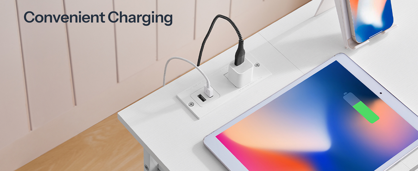 Nightstand with Charging Station and LED Light, End Table with Fabric Drawers and Side Pocket, Side Table with Outlet and USB Ports, Night Stand for Bedroom, White