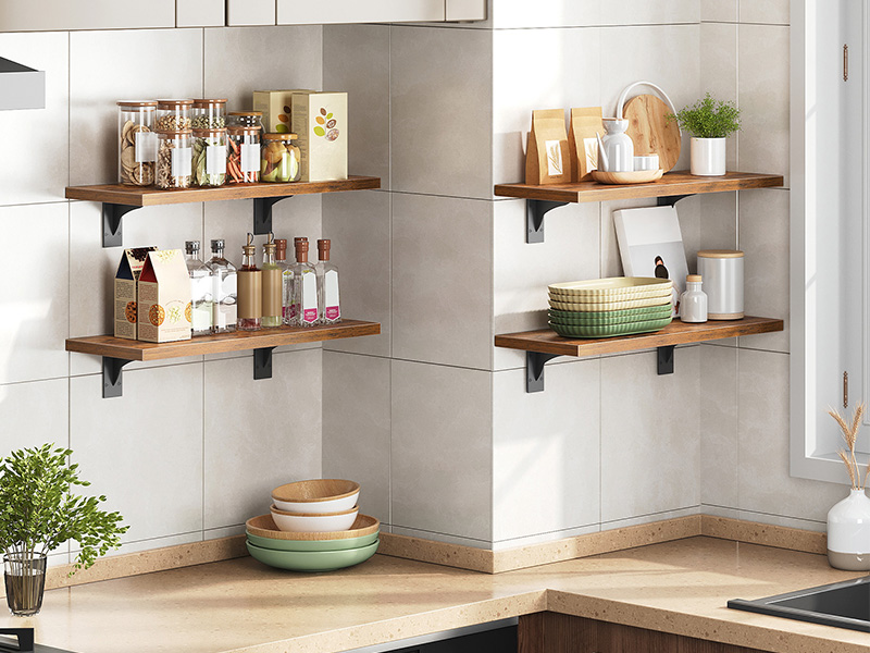 Wall-Mounted Floating Shelves (Set of 2), Wooden Storage Shelves with Metal Brackets, Suitable for Living Room, Bedroom, Bathroom, Rustic Brown and Black