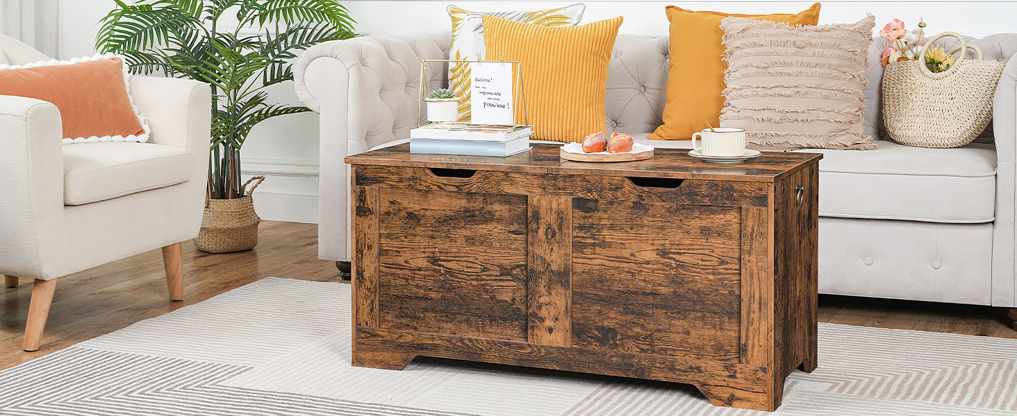 Dual-Lid Storage Chest, 100cm Rustic Brown Storage Bench with Internal Divider, Multifunctional Shoe Bench for Entryway, Living Room and Bedroom