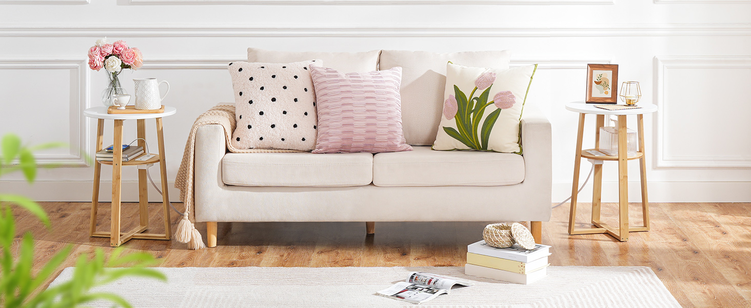 Sraith de 2 Táblaí ar thaobh na mbabhta le stáisiún muirir, Tábla deiridh blas cruinn le cosa bambú don seomra suí, Seomra leapa, Bán agus nádúrtha