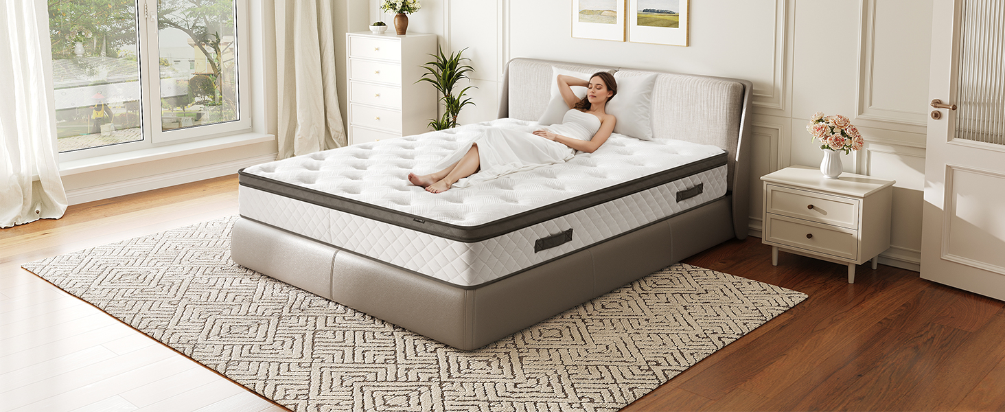 King Mattress, 10-Inch Hybrid Mattress in a Box with Gel Memory Foam, Individually Pocket Spring Mattress with Built-in Handles, Medium Firm, Plush Yet Supportive, CertiPUR-US Certified