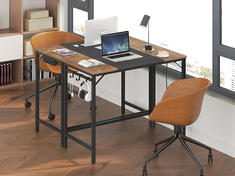 Γραφείο υπολογιστή, Γραφείο γραφείου με έξοδο ενέργειας, Γραφείο υπολογιστή με 4 Άγκιστρα, Σύγχρονη γραφή μελέτης για αίθουσα μελέτης, Υπουργείο Εσωτερικών, Βιομηχανικός Σχεδιασμός, Ρουστίκ καφέ και μαύρο