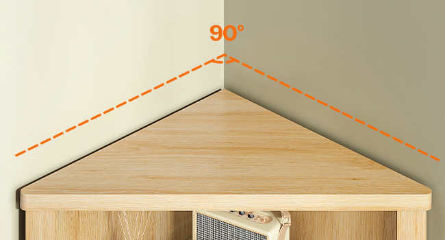 Natural Wooden Fluted Corner Storage Cabinet, Modern Multifunctional Corner Cabinet with Door, Suitable for Bathroom, Kitchen, Entryway and Living Room