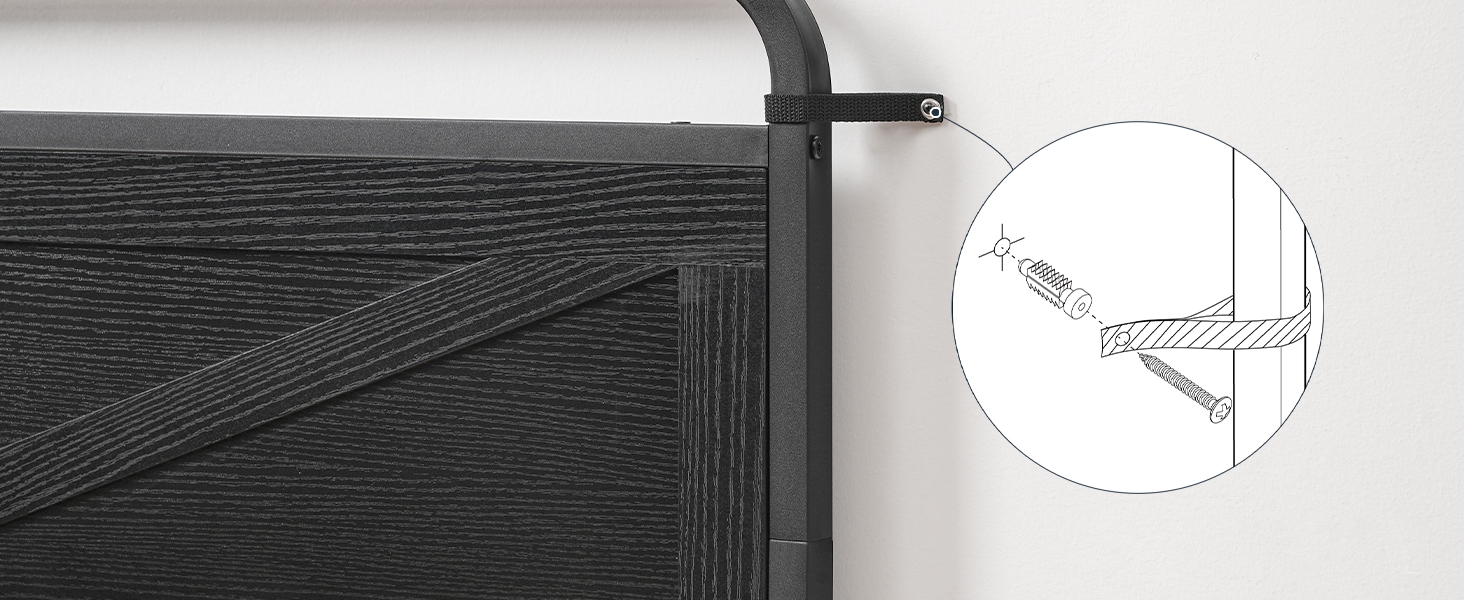 Queen-Size Wooden Panel Headboard, Minimalist Design with Reinforced Metal Frame, Height-Adjustable Configuration & Bed Frame Adapters, Black Finish