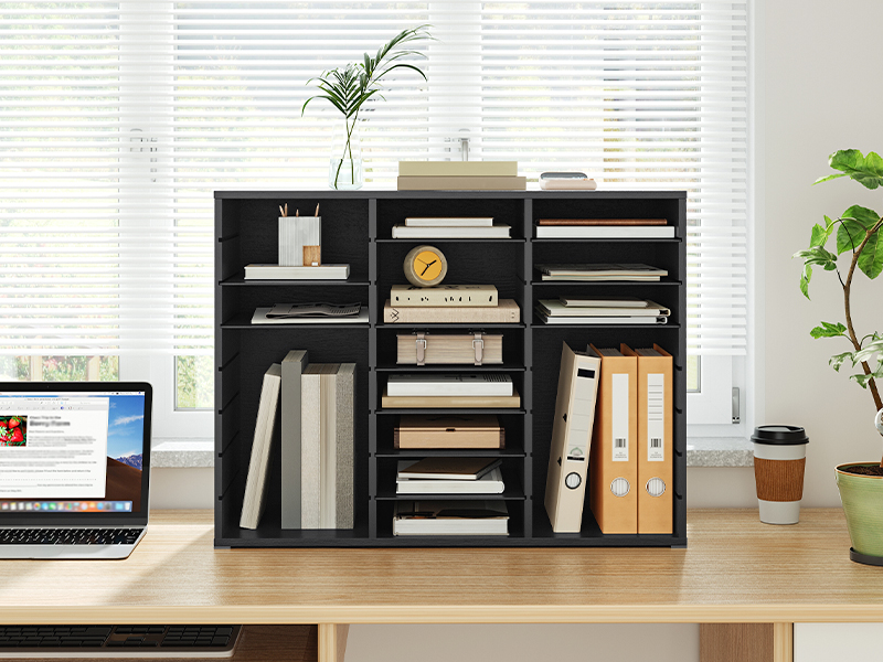 24-Přihrádkový dřevěný organizér na literaturu, Stolní třídička pošty s nastavitelnými policemi, Jednotka pro ukládání dokumentů s více scénáři pro domácnost, Kancelář a škola, Poštovní schránka studentů třídy, Černá povrchová úprava