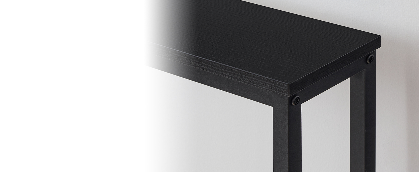 Slim Console Table with Power Outlets, Narrow Behind-Couch Table Integrated with Charging Station, Long Thin Sofa Side Table for Entryway and Living Room, Black Finish