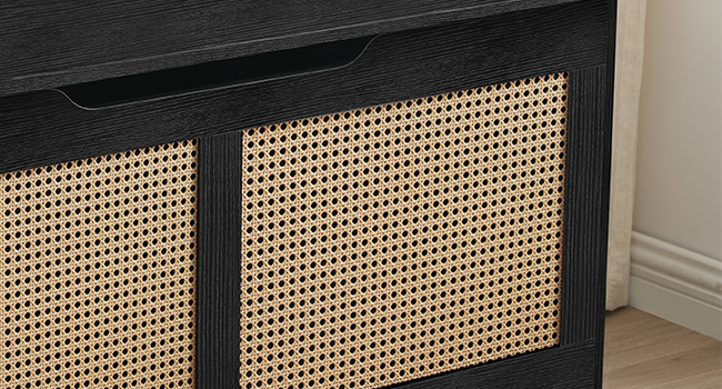 Banc de rangement HOOBRO, 43.3" Toy Box, Coffre de rangement en rotin, Supports de banc d