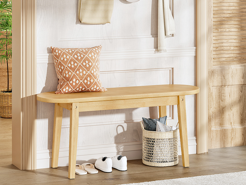 1M Bamboo Dining Bench, Natural Wood Kitchen Bench, Sturdy Wooden Entryway Bench, Suitable for Living Room, Hallway, Bedroom & Bathroom