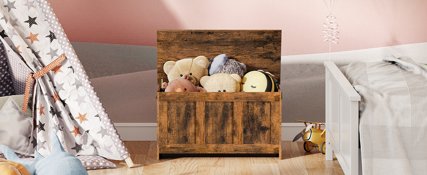 Banc de rangement, 29.5" Coffre de rangement en bois rétro, Tronc de rangement en bois, Coffre jouet avec dessus de levage, Organisateur d'entrée multifonctionnel, pour l