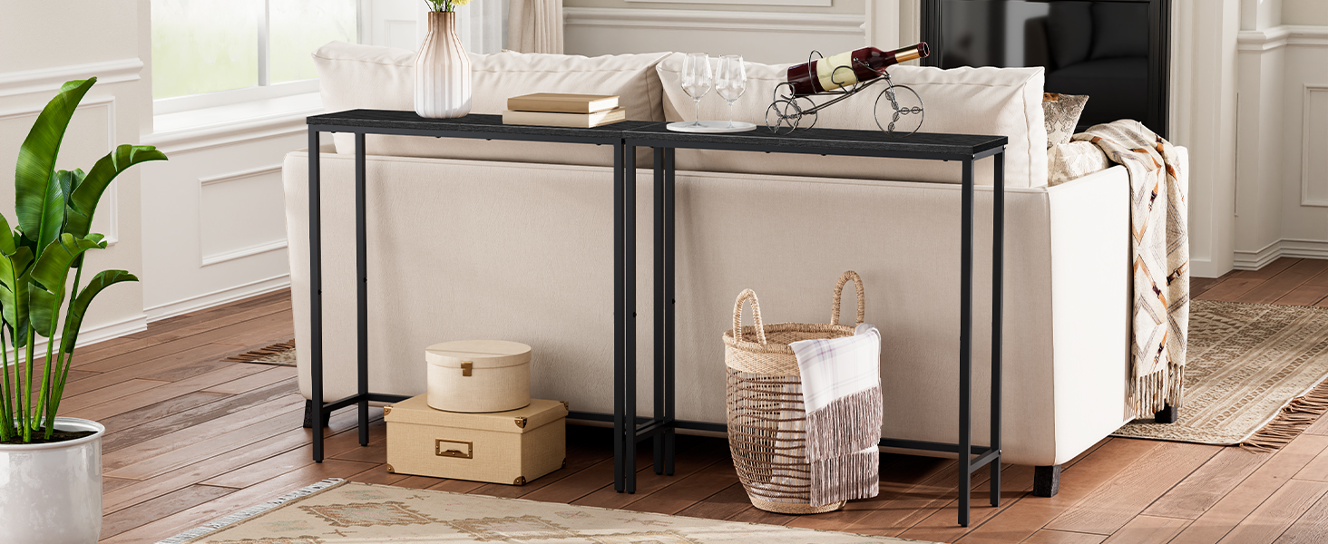 HOOBRO Narrow Console Table, 29.5" Small Entryway Table, Thin Sofa Table, Side Table, Display Table, for Hallway, Bedroom, Living Room, Foyer, Black