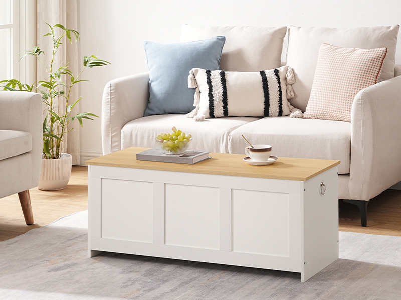 Banc de rangement HOOBRO, 39.3" Coffre de rangement en bois rétro, Tronc de rangement en bois, Coffre jouet avec dessus de levage, Organisateur d'entrée multifonctionnel, pour l