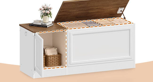 Banc de rangement HOOBRO, 47.2" Coffre à jouets en bois, Coffre à jouets avec charnière de sécurité, Coffre de rangement de style ferme, Banc d