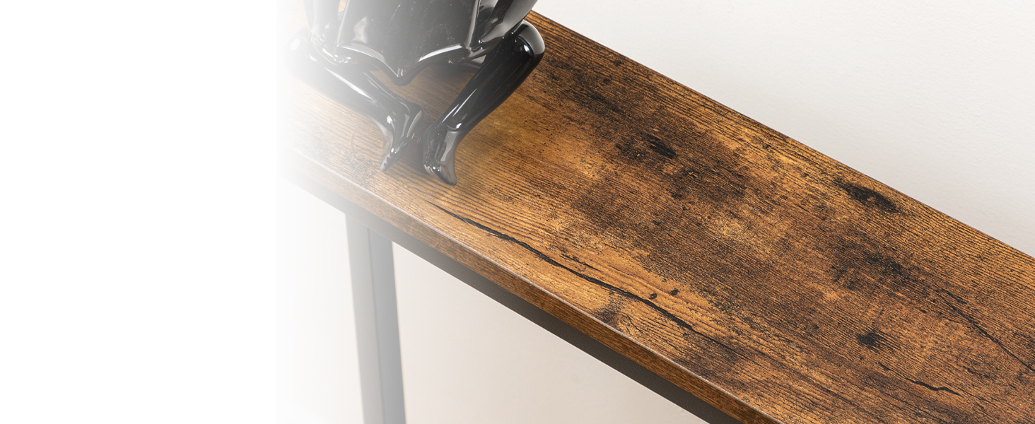 Slim Console Table ze stacją ładowania, Stół korytarzy z porty USB i punktami zasilającymi, 100 cm długi, wąska sofa/za stolikiem na kanapie do wejścia, małe przestrzenie, Rustykalny brąz