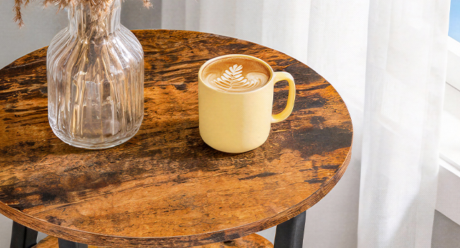 3-Table d'appoint étroite ovale avec rangement Tier, Chevet mince & Table de canapé d'angle, Convient aux petits espaces, Brun rustique & Noir