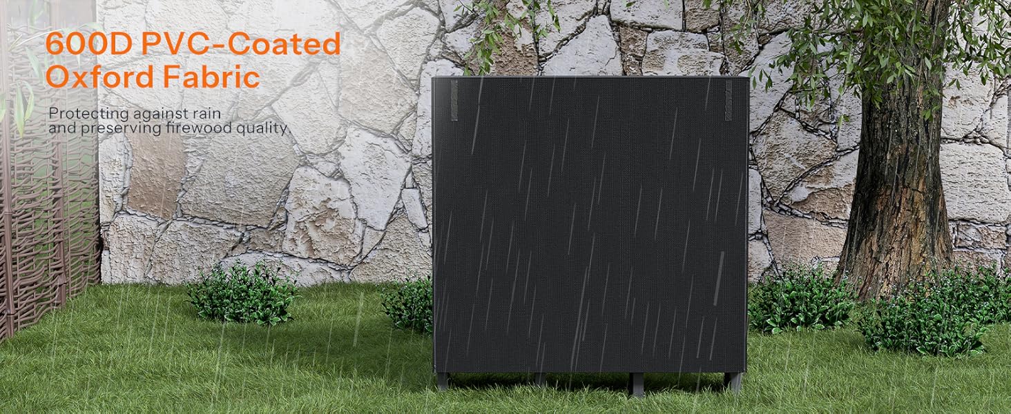 Svart 4ft ved Rack med deksel, Utendørs vedloggstativ, Justerbar loggholder med vanntett deksel, Peis tre lagring, Kraftig treholder, for innendørs og utendørs