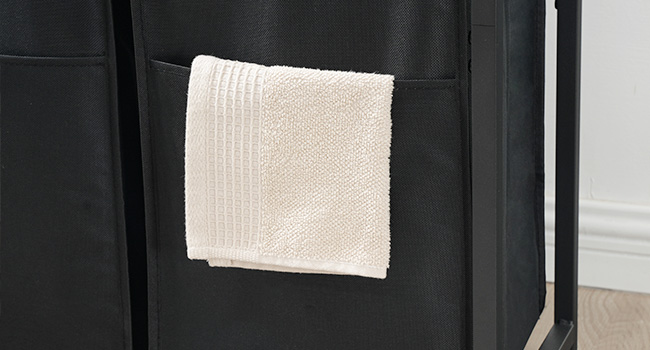 3-قسم فارز الغسيل مع العجلات, Removable Oxford Fabric Laundry Hamper, جريج وأسود, تصميم قابل للسحب