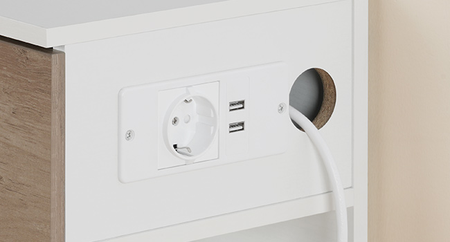 Set of 2 Hanging Bedside Tables with Charging Station and Drawer, 1 Standard Socket and 2 USB Ports, Suitable for Bedroom, White and Antique Grey