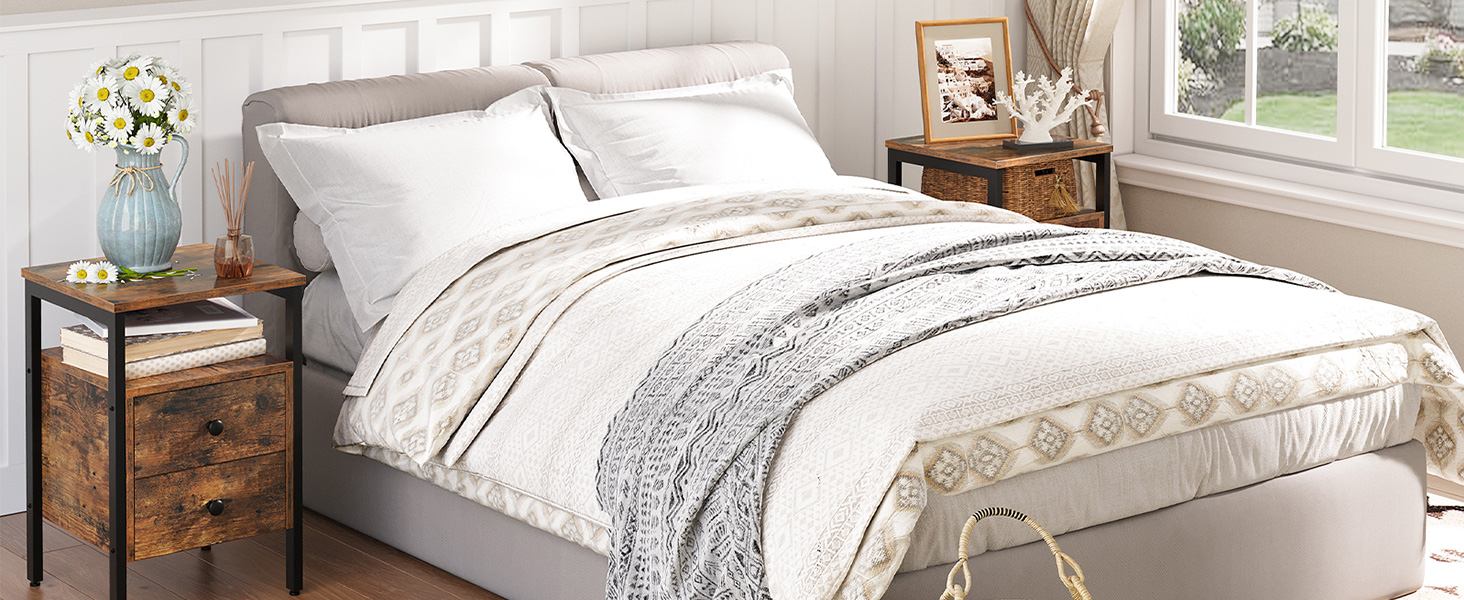 منضدة سرير, طاولة بجانب السرير مع 2 الأدراج ورفوف التخزين, طاولة نهاية جانبية, طاولة أريكة لغرفة المعيشة, غرفة نوم, أثاث لهجة, التجميع سهل, بني ريفي أسود