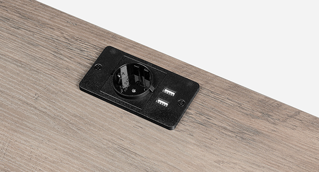 Comodino grigio con stazione di ricarica e porte USB, Dotato di cassetto e ripiano portaoggetti, Design salvaspazio per la camera da letto