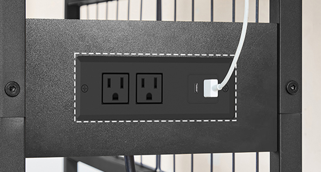 Desktop Bookcase, 2-Tier Desktop Organizer, 95.0cm Wooden Office Storage Rack with Outlets, Display Shelf Rack with Light Strip, Desk Hutch for Office, Black