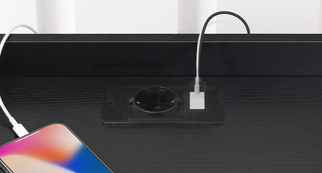 Bedside Table with LED Strip and Charging Station, 2-Drawer Storage Unit, Adjustable Light, Modern Style, Black, for Bedroom & Living Room