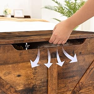 Aufbewahrungstruhe aus Holz, Aufbewahrungsbank mit Verriegelungsmechanismus, Retro-Spielzeugkisten-Organizer mit Sicherheitsscharnier, Stabile Spielzeugtruhe, 75 x 40 X 50.5 cm, Einfache Montage, Rustikales Braun