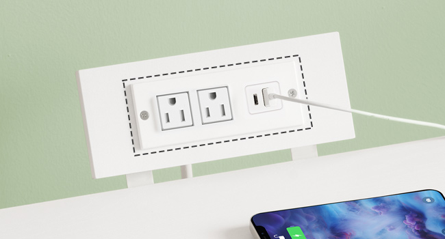 White Bedside Nightstand with Charging Station, LED Illuminated End Table with 2 Fabric Drawers, Equipped with 2 AC Outlets and USB Port, Compact Storage Night Stand for Bedroom