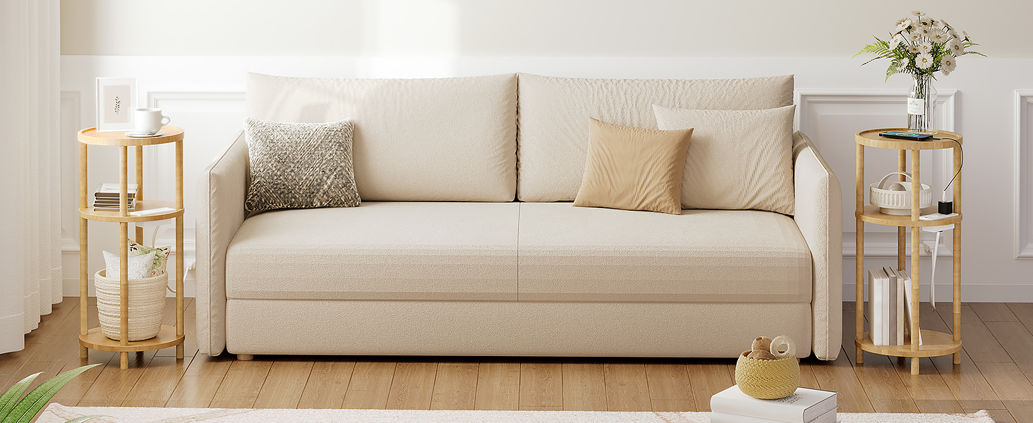 HOOBRO Small Round Side Table with Charging Station, 3-Tier Round Bamboo End Table, Compact Sofa Bedside Table for Small Space, Easy Assembly, for Living Room, Bedroom, Apartment, Natural