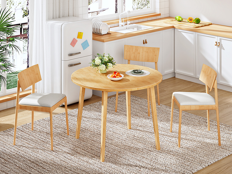 Natural Bamboo Round Dining Table, 35.4 Inch Small-Space Kitchen Table for 4 Persons, Space-Saving Dining Furniture, Easy-Assembly Design, Suitable for Dining Room, غرفة الجلوس, مكتب, مطبخ & شقة, Model YL91CZ01