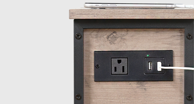 Узкий столик с зарядной станцией, Flip-Top Slim Side Table, Multi-Functional Bedside Nightstand with Storage, Подходит для небольших помещений, Гостиная и Спальня, Серый и Черный