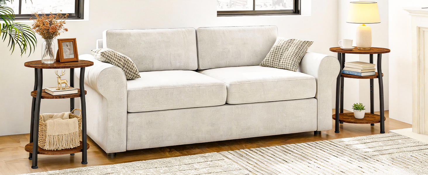 3-Table d'appoint étroite ovale avec rangement Tier, Chevet mince & Table de canapé d'angle, Convient aux petits espaces, Brun rustique & Noir