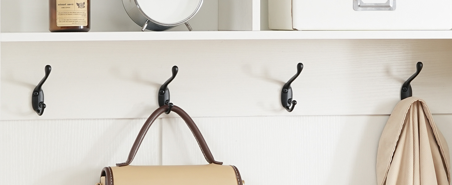 Hall Tree with Bench, Entryway Storage Combination with Coat Rack and Shoe Cabinet, Flip Drawers, Farmhouse-Style Entryway Organizer with Shoe Storage, Suitable for Mud Room, White and Walnut