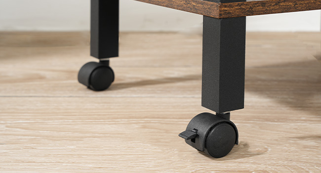 Industrial Rollable Printer Stand with Lockable Casters, 2-Tier Printer Trolley for Office Fax Machine, Castanho Escuro & Preto