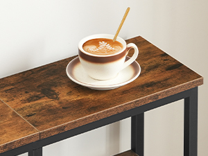 4-Tier Industrial Narrow Console Table, Metal Mesh Shelf Entryway Table with Adjustable Feet, Multi-Functional Sofa Side Table for Entryway, Living Room & Hallway, Rustic Brown & Black