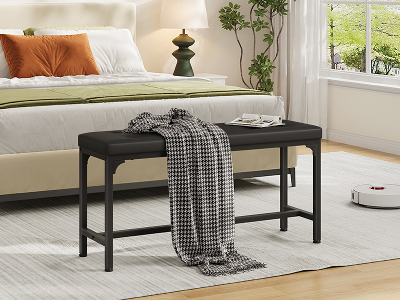 Upholstered Dining Bench with H-Shape Frame, 140kg Load-Bearing Capacity, Button-Tufted PU Leather Seat, Suitable for Entryway, Hallway, Dining Room, Kitchen and Bedroom, Easy Assembly, Black