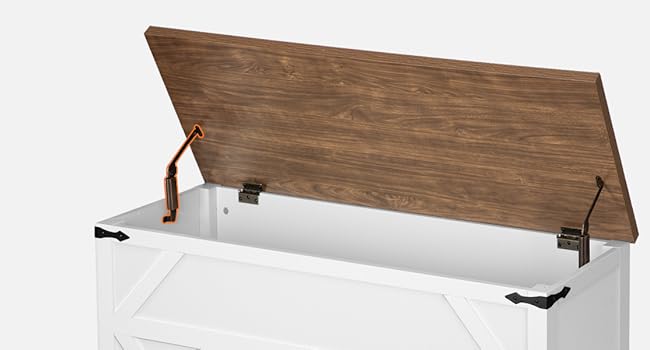 HOOBRO 47.2" Coffre à jouets, Banc de rangement avec charnières de sécurité, Rangement du coffre à jouets, Coffre de rangement en bois pour chambre à coucher, Salon, Blanc et Noyer