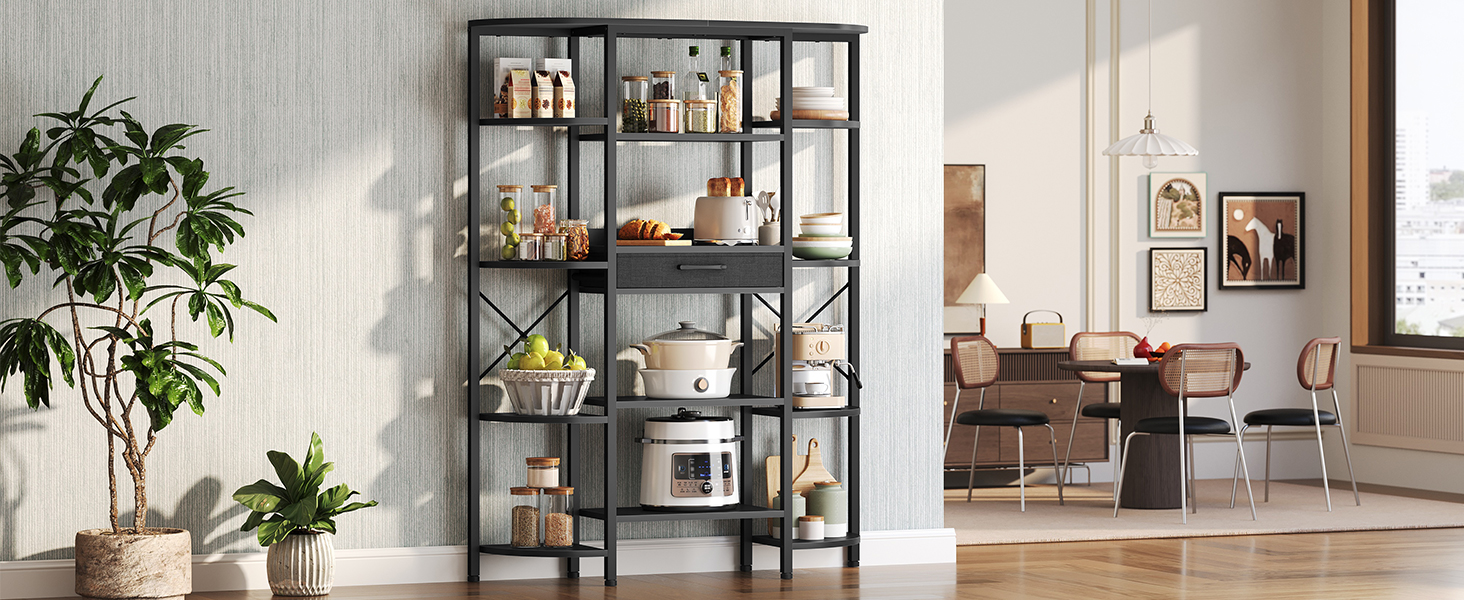 HOOBRO 5-Tier Tall Bookshelf, Industrial Bookcase with 12 Open Shelves and Fabric Drawer, Freestanding Storage Rack, Display Shelf, Triple Book Shelf for Living Room, Home Office, Black