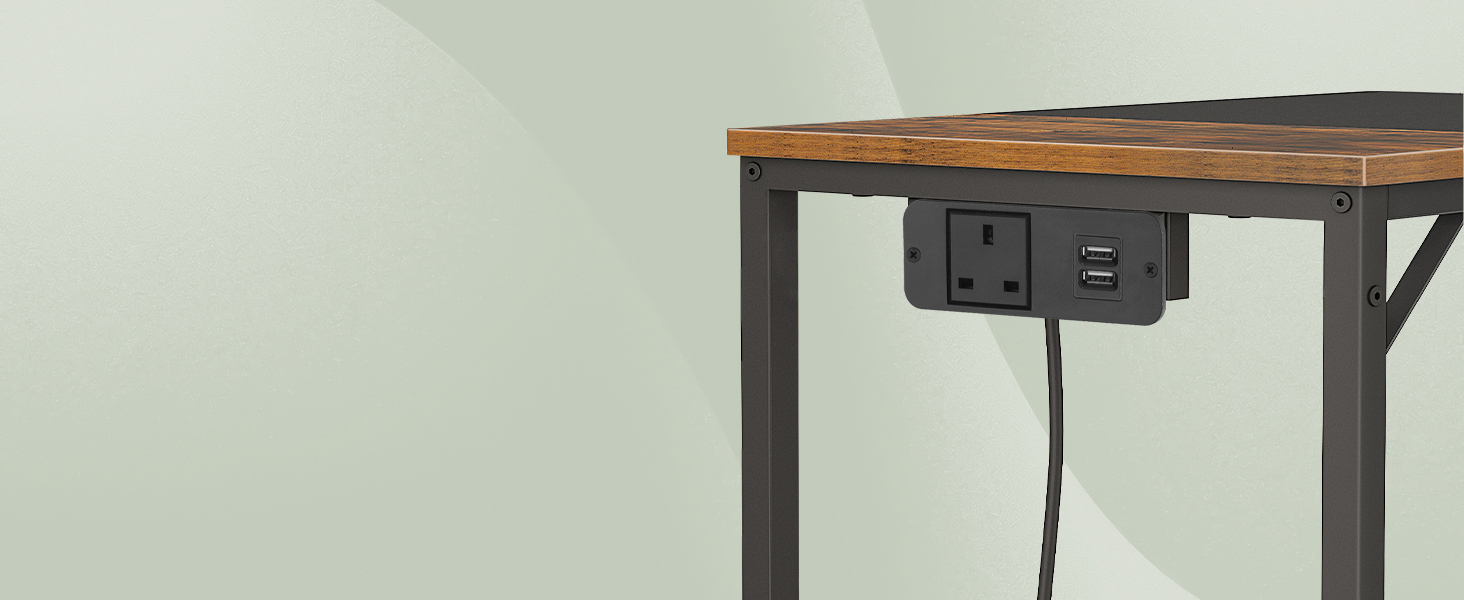 Γραφείο υπολογιστή, Γραφείο γραφείου με έξοδο ενέργειας, Γραφείο υπολογιστή με 4 Άγκιστρα, Σύγχρονη γραφή μελέτης για αίθουσα μελέτης, Υπουργείο Εσωτερικών, Βιομηχανικός Σχεδιασμός, Ρουστίκ καφέ και μαύρο