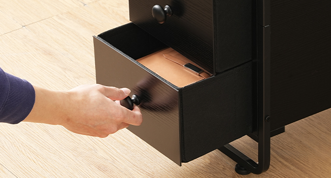 Narrow End Table with Charging Station and LED Lights, Black Slim Nightstand with 2 Fabric Drawers and Open Shelves, Suitable for Living Room and Bedroom