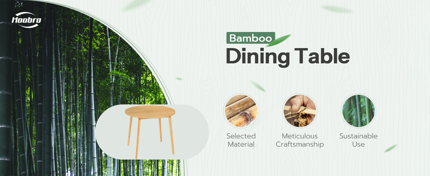 Natural Bamboo Round Dining Table, 35.4 Inch Small-Space Kitchen Table for 4 Persons, Space-Saving Dining Furniture, Easy-Assembly Design, Suitable for Dining Room, غرفة الجلوس, مكتب, مطبخ & شقة, Model YL91CZ01