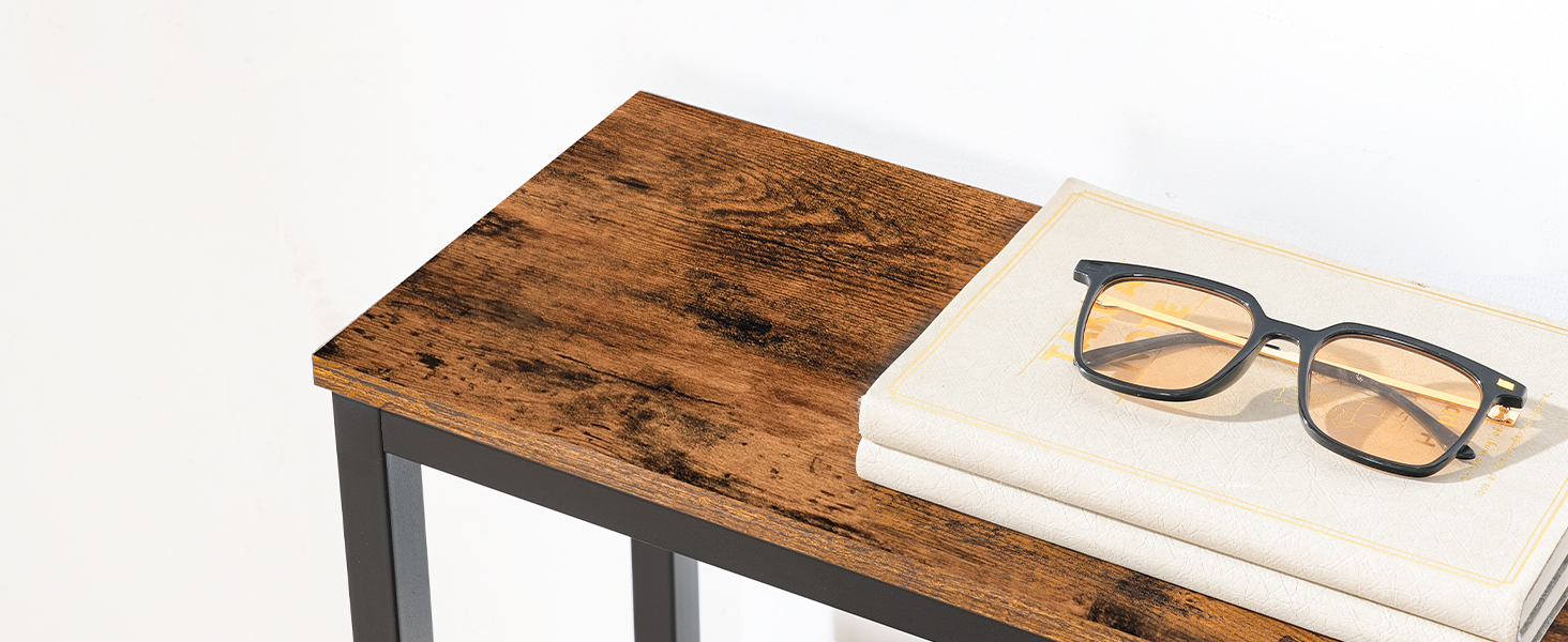 Rustic Brown & Black Narrow Console Table, Skinny Entryway Sofa Table with Storage Shelves, Suitable for Living Room, Foyer and Hallway