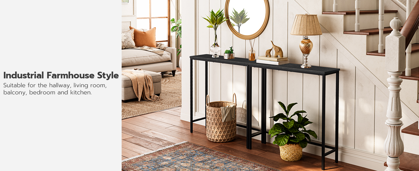 HOOBRO Narrow Console Table, 29.5" Small Entryway Table, Thin Sofa Table, Side Table, Display Table, for Hallway, Bedroom, Living Room, Foyer, Black