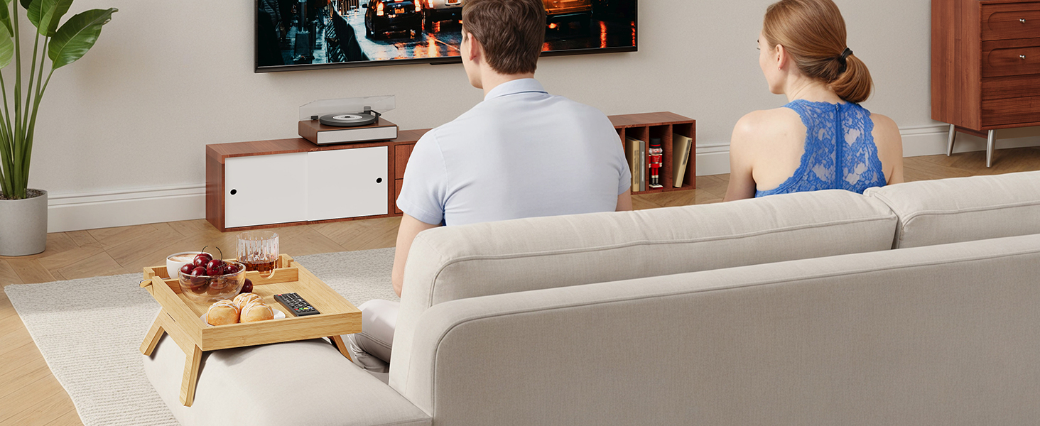 طاولة صينية مسند ذراع لأريكة الخيزران, طاولة جانبية على شكل أريكة بمشبك مع حاملات أكواب مزدوجة, صينية تخزين متعددة الوظائف للمشروبات, الوجبات الخفيفة وأجهزة التحكم عن بعد, لمسة نهائية من الخيزران الطبيعي