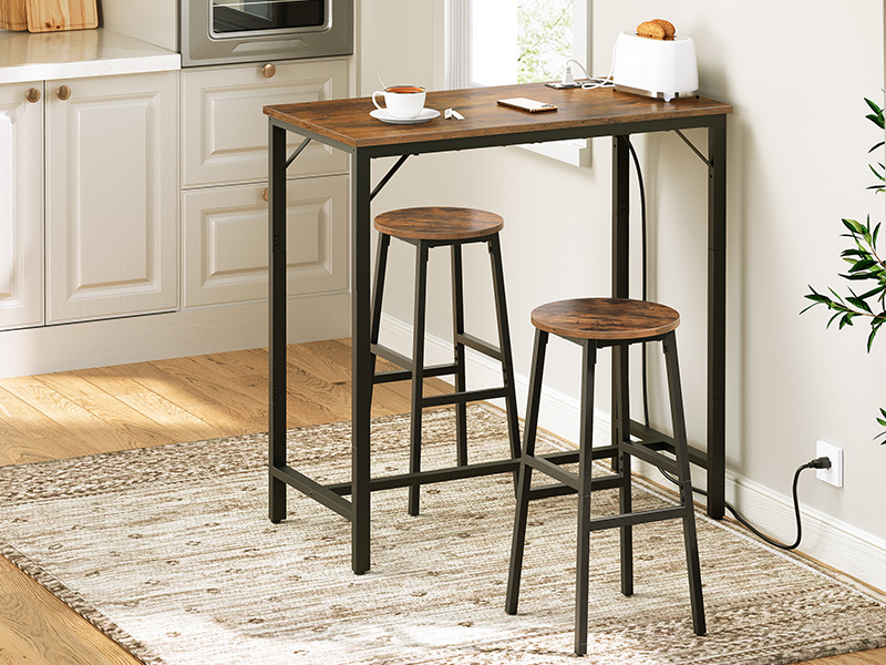 طاولة شريط مع محطة الشحن, طاولة حانة مستطيلة, طاولة قهوة عالية أعلى, طاولة ارتفاع شريط العداد, طاولة طعام طويلة ضيقة طويلة, ريفي البني والأسود