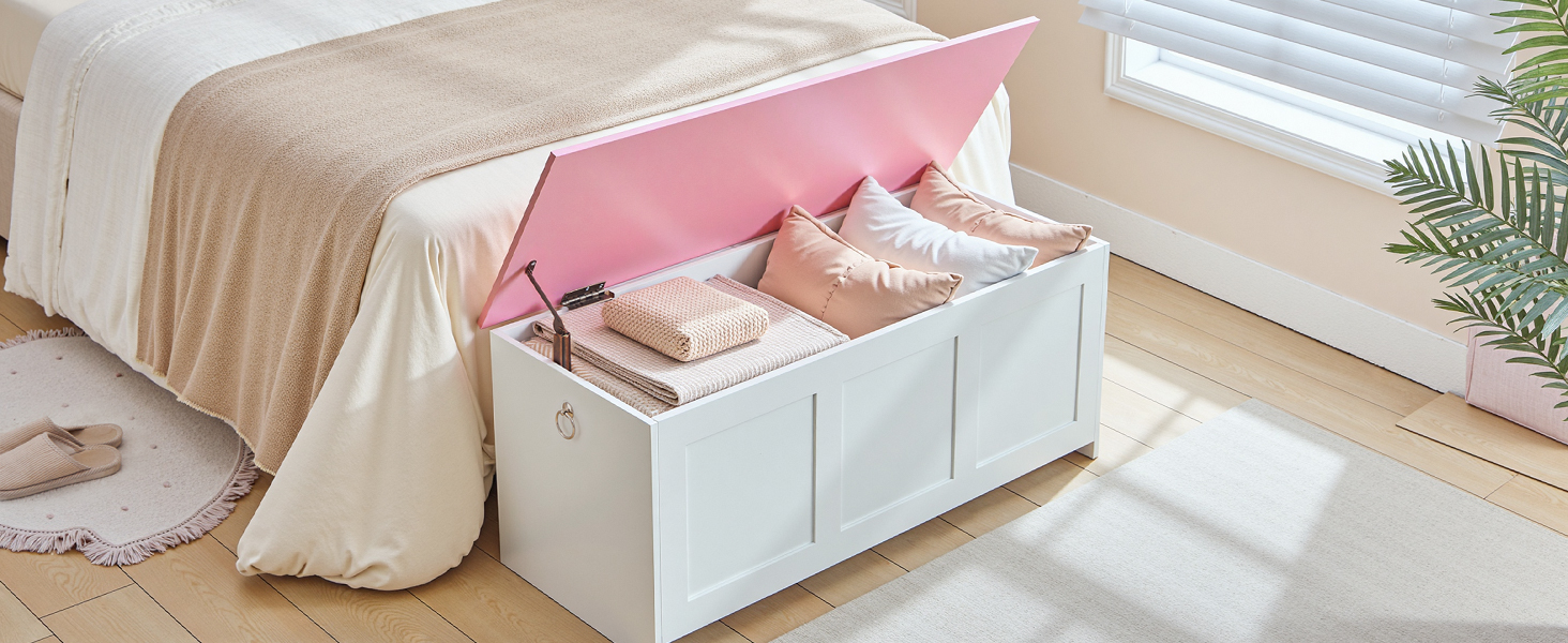 Banc de rangement HOOBRO, 39.3" Coffre de rangement en bois rétro, Tronc de rangement en bois, Coffre jouet avec dessus de levage, Organisateur d'entrée multifonctionnel, pour l