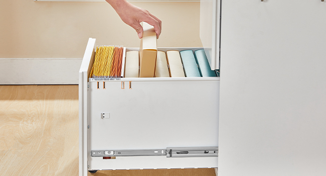 Mobile Lockable Filing Cabinet with 2 Drawers, 5-Wheel Desk Base Storage Unit, Compatible with A4, Legal and Letter Files, White