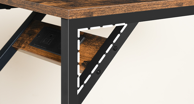 C-vormige bijzettafel, SOFA -tafel met laadstation, laptoptabel voor bank, 2 USB -poorten 2 AC -verkooppunten, smal nachtkastje met kracht, woonkamer, slaapkamer, Rustiek bruin en zwart