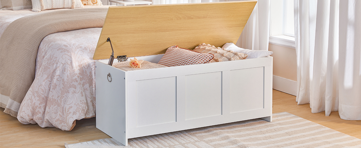 Banc de rangement HOOBRO, 39.3" Coffre de rangement en bois rétro, Tronc de rangement en bois, Coffre jouet avec dessus de levage, Organisateur d'entrée multifonctionnel, pour l